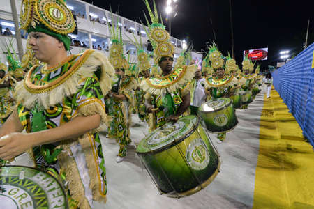 Rio de Janeiro, RJ/Brazil - February 09, 2018: Samba School parade in Sambodromo. Imperio da Tijuca during festival at Marques de Sapucai Street.のeditorial素材