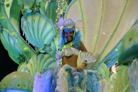 Rio de Janeiro, RJ/Brazil - February 09, 2018: Samba School parade in Sambodromo. Imperio da Tijuca during festival at Marques de Sapucai Street. Percussion.のeditorial素材