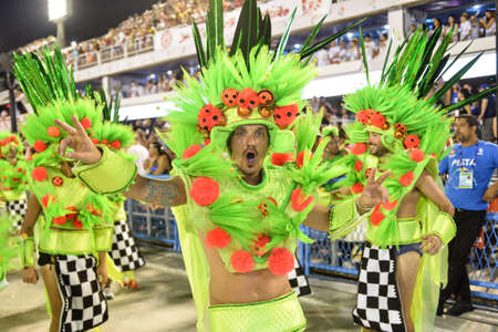 Rio, Brazil - february 11, 2018: Samba School parade in Sambodromo. Rocinha during parade of the carioca carnival in the Marques de Sapucaiのeditorial素材