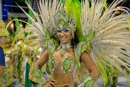 Rio de Janeiro, RJ/Brazil - February 09, 2018: Samba School parade in Sambodromo. Imperio da Tijuca during festival at Marques de Sapucai Street. Percussion. Queen of percussion Laynara Telesのeditorial素材