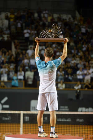 Rio de Janeiro, Brazil - february 25, 2017: Diego Schwartzman (ARG) final game during Rio Open 2018 held at the Jockey Club Brasileiro.のeditorial素材