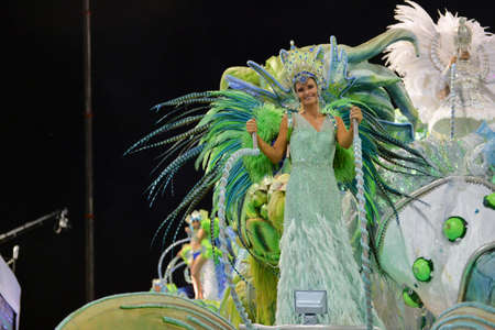 Rio de Janeiro, RJ/Brazil - February 09, 2018: Samba School parade in Sambodromo. Imperio da Tijuca during festival at Marques de Sapucai Street. Percussion.のeditorial素材