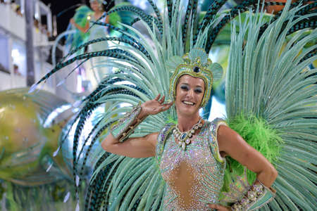 Rio de Janeiro, RJ/Brazil - february 09, 2018: Samba School parade in Sambodromo. Imperio da Tijuca during festival at Marques de Sapucai Street. Muse Samantha Floresのeditorial素材