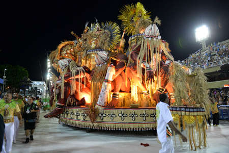 Rio de Janeiro, RJ/Brazil - February 09, 2018: Samba School parade in Sambodromo. Imperio da Tijuca during festival at Marques de Sapucai Street. Percussion.のeditorial素材