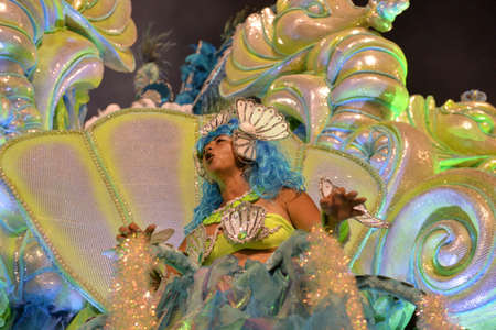 Rio de Janeiro, RJ/Brazil - February 09, 2018: Samba School parade in Sambodromo. Imperio da Tijuca during festival at Marques de Sapucai Street. Percussion.のeditorial素材