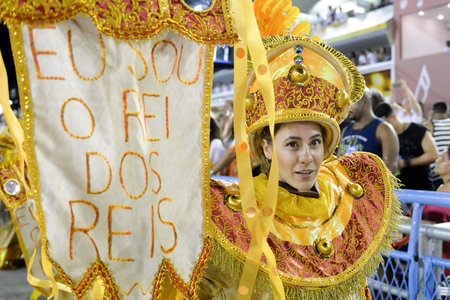 Rio, Brazil - february 09, 2018: Samba School parade in Sambodromo. Cubango during parade of the...