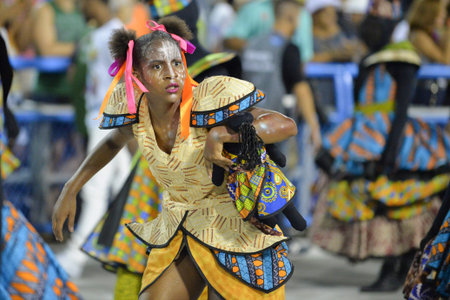 Rio, Brazil - february 11, 2018: Samba School parade in Sambodromo. Inocentes de Belford Roxo during...