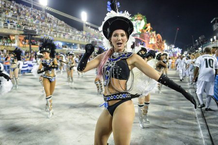 Rio, Brazil - february 11, 2018: Samba School parade in Sambodromo. Inocentes de Belford Roxo during...