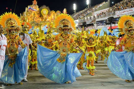Rio, Brazil - february 11, 2018: Samba School parade in Sambodromo. Unidos de Padre Miguel during parade of the carioca carnival in the Marques de Sapucaiのeditorial素材