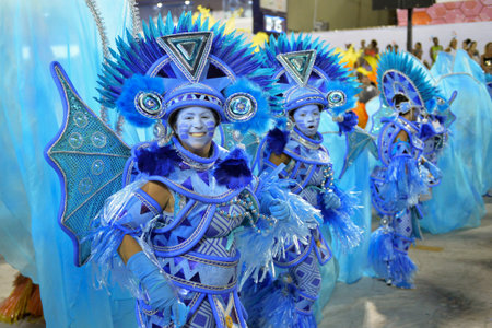 Rio, Brazil - february 11, 2018: Samba School parade in Sambodromo. Unidos de Padre Miguel during...