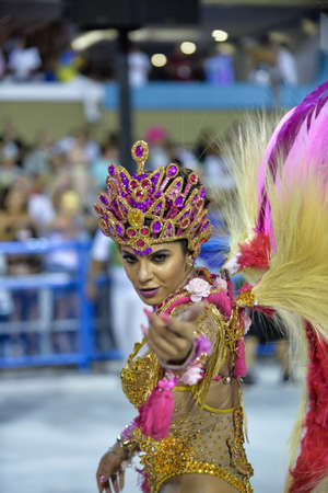 Rio, Brazil - february 11, 2018: Samba School parade in Sambodromo. Imperio Serrano during parade of the carioca carnival in the Marques de Sapucaiのeditorial素材