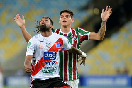 Rio, Brazil - april 11, 2018: Harold Reina e Ayrton Lucas player in match between Fluminense and Nacional Potossi by the sulamerica Championship in Maracana Stadiumのeditorial素材
