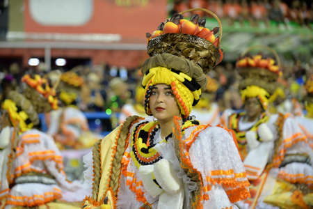 Rio, Brazil - february 11, 2018: Samba School parade in Sambodromo. Sao Clemente during parade of the carioca carnival in the Marques de Sapucaiのeditorial素材