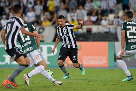 Rio, Brazil - april 16, 2018: Rodrigo Lindoso player in match between Botafogo and Palmeiras by the Brazilian Championship in Nilton Santos Stadiumのeditorial素材