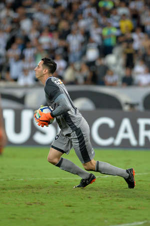 Rio, Brazil - april 16, 2018: Gatito Fernandez goal keeper in match between Botafogo and Palmeiras by the Brazilian Championship in Nilton Santos Stadiumのeditorial素材