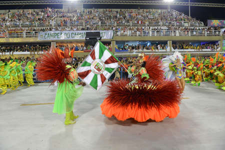 Rio, Brazil - february 12, 2018: Samba School parade in Sambodromo. Grande Rio during parade of the carioca carnival in the Marques de Sapucaiのeditorial素材