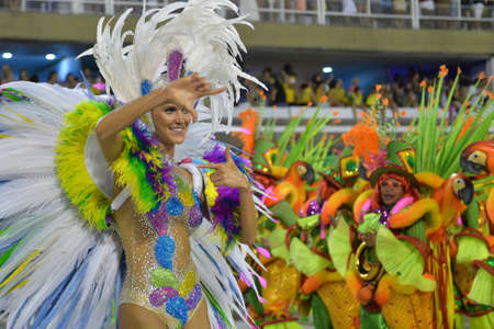 Rio, Brazil - february 12, 2018: Samba School parade in Sambodromo. Grande Rio during parade of the carioca carnival in the Marques de Sapucaiのeditorial素材