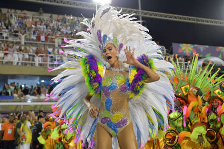 Rio, Brazil - february 12, 2018: Samba School parade in Sambodromo. Grande Rio during parade of the carioca carnival in the Marques de Sapucaiのeditorial素材