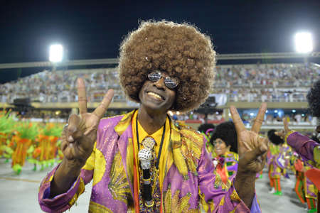 Rio, Brazil - february 12, 2018: Samba School parade in Sambodromo. Grande Rio during parade of the carioca carnival in the Marques de Sapucaiのeditorial素材