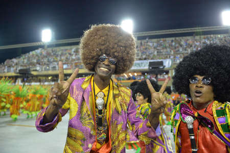 Rio, Brazil - february 12, 2018: Samba School parade in Sambodromo. Grande Rio during parade of the carioca carnival in the Marques de Sapucaiのeditorial素材