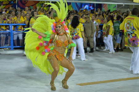 Rio, Brazil - february 12, 2018: Samba School parade in Sambodromo. Grande Rio during parade of the carioca carnival in the Marques de Sapucaiのeditorial素材