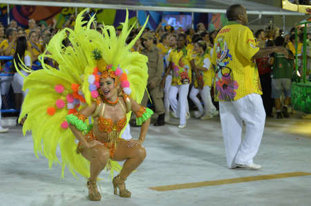 Rio, Brazil - february 12, 2018: Samba School parade in Sambodromo. Grande Rio during parade of the carioca carnival in the Marques de Sapucaiのeditorial素材