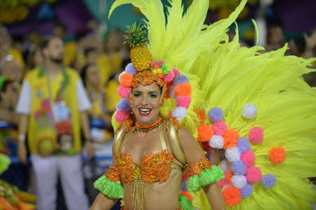 Rio, Brazil - february 12, 2018: Samba School parade in Sambodromo. Grande Rio during parade of the carioca carnival in the Marques de Sapucaiのeditorial素材