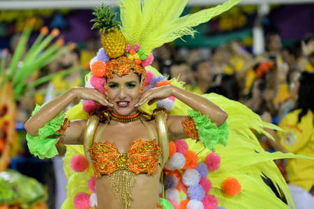 Rio, Brazil - february 12, 2018: Samba School parade in Sambodromo. Grande Rio during parade of the carioca carnival in the Marques de Sapucaiのeditorial素材