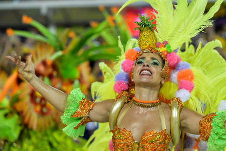 Rio, Brazil - february 12, 2018: Samba School parade in Sambodromo. Grande Rio during parade of the carioca carnival in the Marques de Sapucaiのeditorial素材