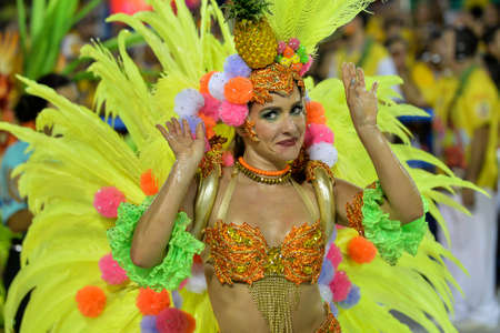 Rio, Brazil - february 12, 2018: Samba School parade in Sambodromo. Grande Rio during parade of the carioca carnival in the Marques de Sapucaiのeditorial素材