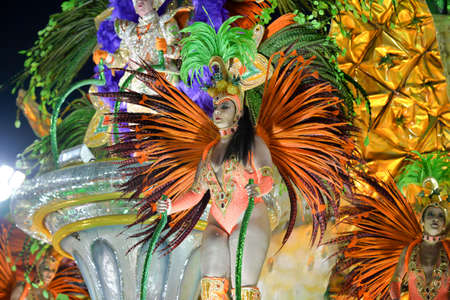 Rio, Brazil - february 12, 2018: Samba School parade in Sambodromo. Grande Rio during parade of the carioca carnival in the Marques de Sapucaiのeditorial素材