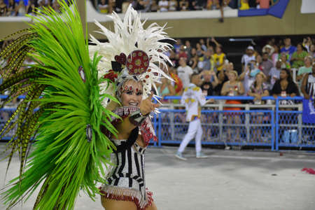 Rio, Brazil - february 12, 2018: Samba School parade in Sambodromo. Grande Rio during parade of the carioca carnival in the Marques de Sapucaiのeditorial素材