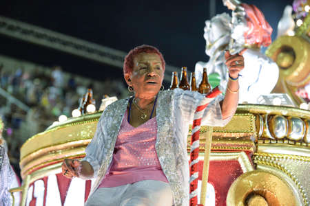 Rio, Brazil - february 12, 2018: Samba School parade in Sambodromo. Mangueira during parade of the carioca carnival in the Marques de Sapucaiのeditorial素材