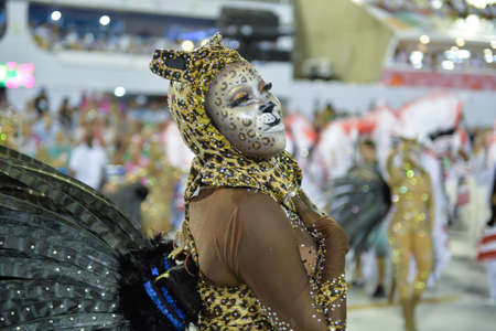 Rio, Brazil - february 12, 2018: Samba School parade in Sambodromo. Mangueira during parade of the carioca carnival in the Marques de Sapucaiのeditorial素材