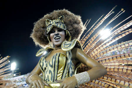 Rio, Brazil - february 12, 2018: Samba School parade in Sambodromo. Mangueira during parade of the carioca carnival in the Marques de Sapucaiのeditorial素材