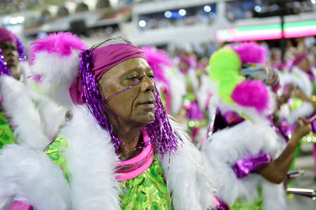 Rio, Brazil - february 12, 2018: Samba School parade in Sambodromo. Mangueira during parade of the carioca carnival in the Marques de Sapucaiのeditorial素材