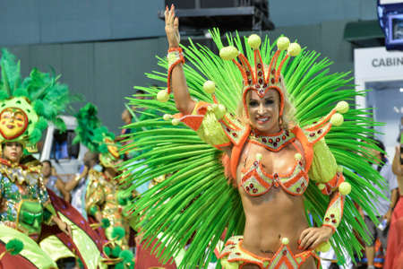Rio, Brazil - february 12, 2018: Samba School parade in Sambodromo. Grande Rio during parade of the carioca carnival in the Marques de Sapucaiのeditorial素材