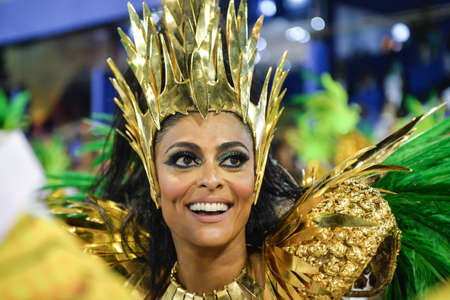 Rio, Brazil - february 12, 2018: Samba School parade in Sambodromo. Grande Rio during parade of the carioca carnival in the Marques de Sapucai, Juliana Paesのeditorial素材