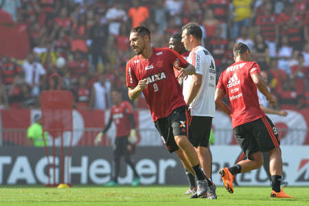 Rio, Brazil - april 17, 2018: Paolo Guerrero during training of the Flamengo team preparing for the Libertadores Cup game this Wednesday at Maracana against Santa Feのeditorial素材