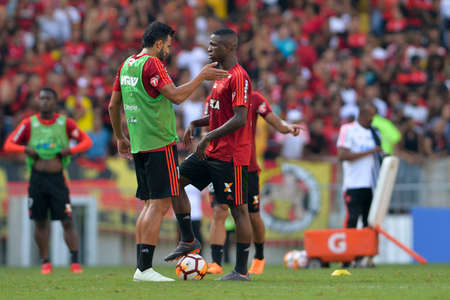 Rio, Brazil - april 17, 2018: Vinicius Junior and Henrique Dourado during training of the Flamengo team preparing for the Libertadores Cup game this Wednesday at Maracana against Santa Feのeditorial素材