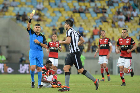 Rio, Brazil - march 28, 2018: Marcelo de Lima Henrique referee in match between Flamengo and Botafogo by the Carioca Championship in Maracana Stadiumのeditorial素材