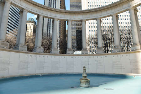 Chicago, Il, USA - march 14, 2018:  Wrigley Square is a public square located in the northwest section of Millennium Park in the Historic Michigan Boulevard District of the Loop area. Founders of Millennium parkのeditorial素材