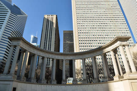 Chicago, Il, USA - march 14, 2018:  Wrigley Square is a public square located in the northwest section of Millennium Park in the Historic Michigan Boulevard District of the Loop area. Founders of Millennium parkのeditorial素材