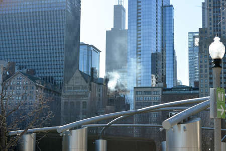 Chicago, Usa - march 14, 2018: View of the horizon with skyscrapers in wind city on a spring dayのeditorial素材