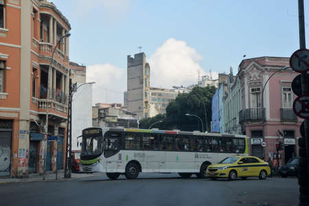 Rio de Janeiro, Brazil - may 25, 2018:  Urban Scene: Passenger bus crossing at the old city centerのeditorial素材