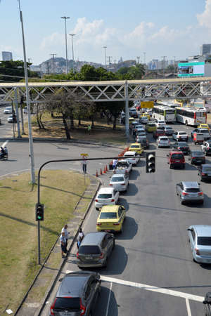 Rio de Janeiro, Brazil - may 25, 2018:  Because of the truck drivers' strike the city faces lack of fuel. The drivers queue to fill the tank at the gas stationsのeditorial素材