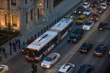 Chicago, Usa - march 15, 2018: End of day traffic on South Michigan Avenue in the City of Chicago