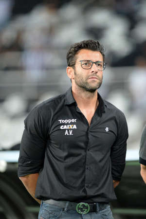 Rio, Brazil - june 13, 2018: Alberto Valentim coach in match between Botafogo and Atletico-PR by the Brazilian Championship in Nilton Santos Stadiumのeditorial素材