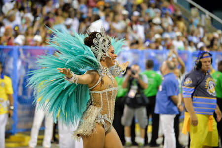 Rio, Brazil - february 12, 2018: Samba School parade in Sambodromo. Unidos da Tijuca during parade of the carioca carnival in the Marques de Sapucai. Queen of percussion Juliana Alvesのeditorial素材
