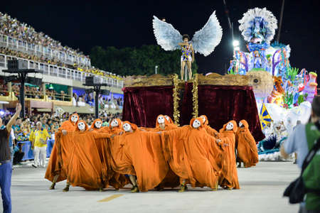 Rio, Brazil - february 12, 2018: Samba School parade in Sambodromo. Unidos da Tijuca during parade of the carioca carnival in the Marques de Sapucai. Honorary Committee.のeditorial素材